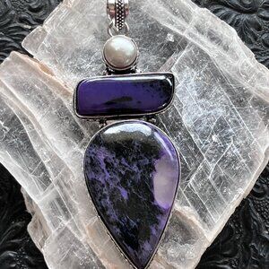 Pearl and Charoite Crystal Stone Jewelry Pendant